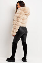 Faux Fur Coat With Hood Beige