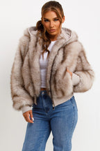 Fur Coat With Hood Beige