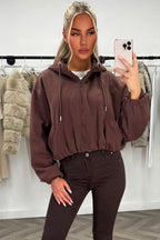 Hooded Jacket With Elastic Hem Brown