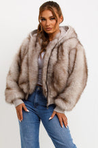 Fur Coat With Hood Beige