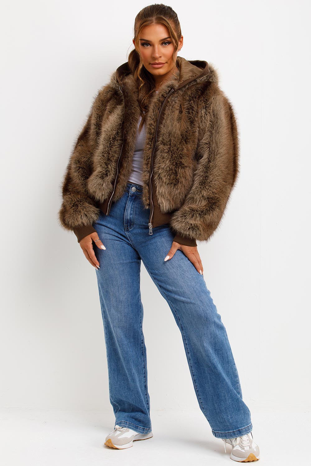 Fur Coat With Hood Brown