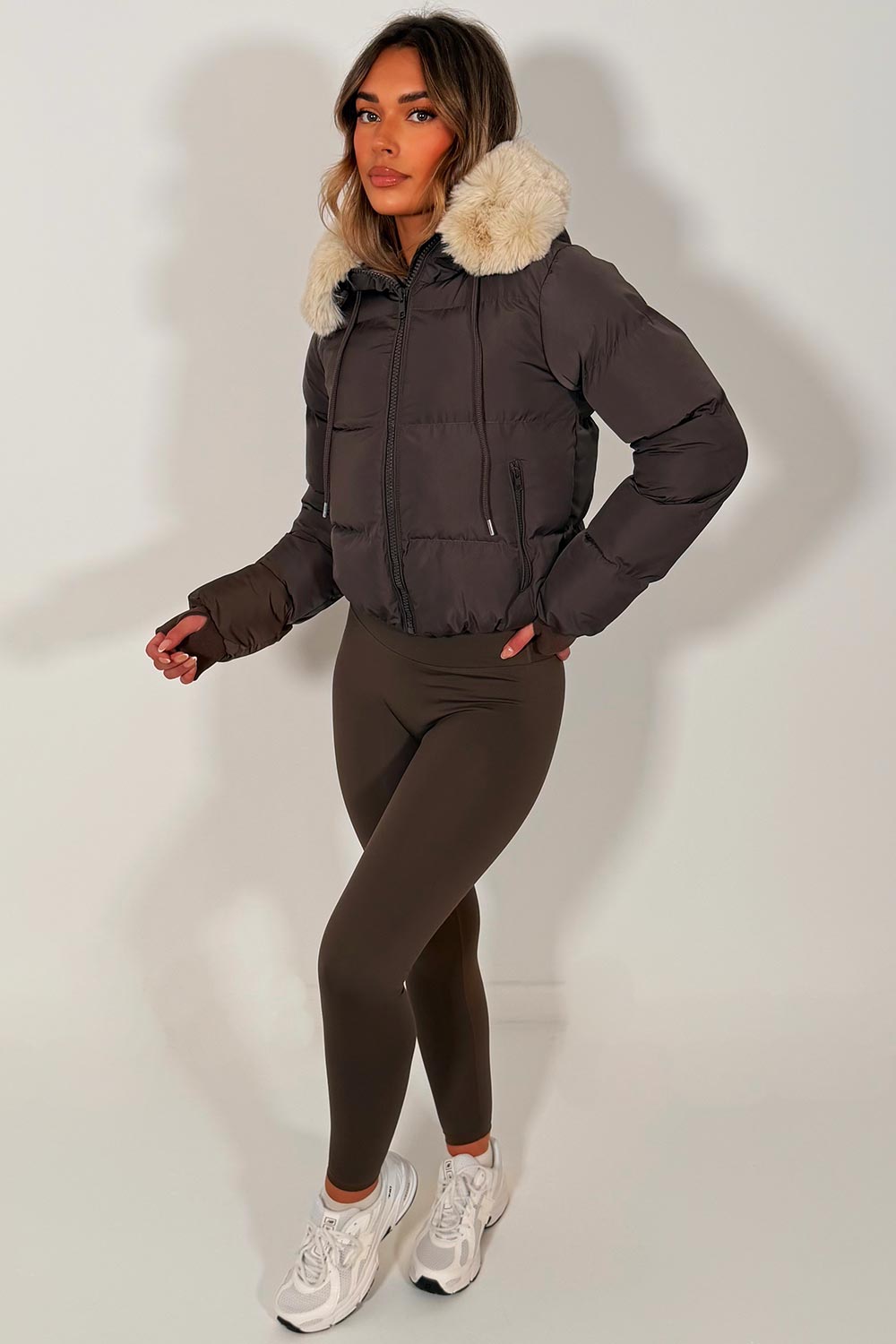 Brown Puffer Jacket With Fur Hood