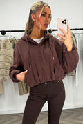 Hooded Jacket With Elastic Hem Brown