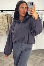 Hooded Jacket With Elastic Hem Charcoal