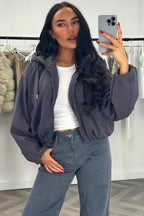 Hooded Jacket With Elastic Hem Charcoal