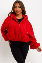 Hooded Jacket With Elastic Hem Red