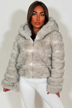 Grey Faux Fur Jacket With Hood