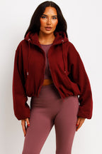 Hooded Jacket With Elastic Hem Burgundy