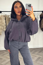 Hooded Jacket With Elastic Hem Charcoal