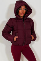 Hooded Puffer Jacket Burgundy