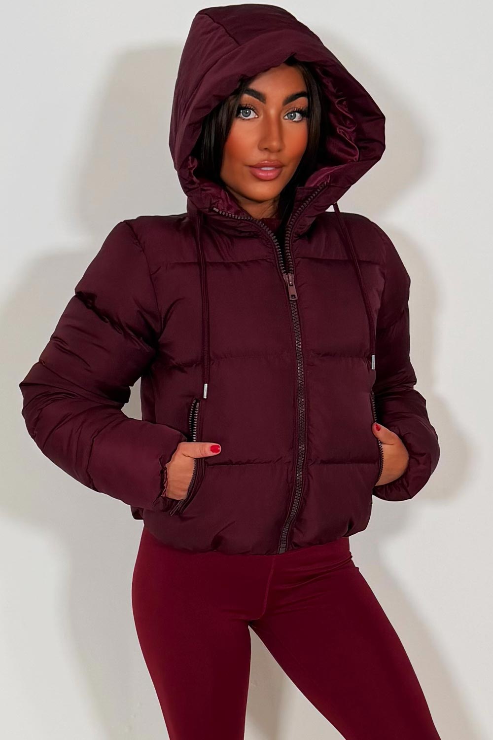 Hooded Puffer Jacket Burgundy