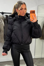 Black Puffer Padded Jacket With Hood