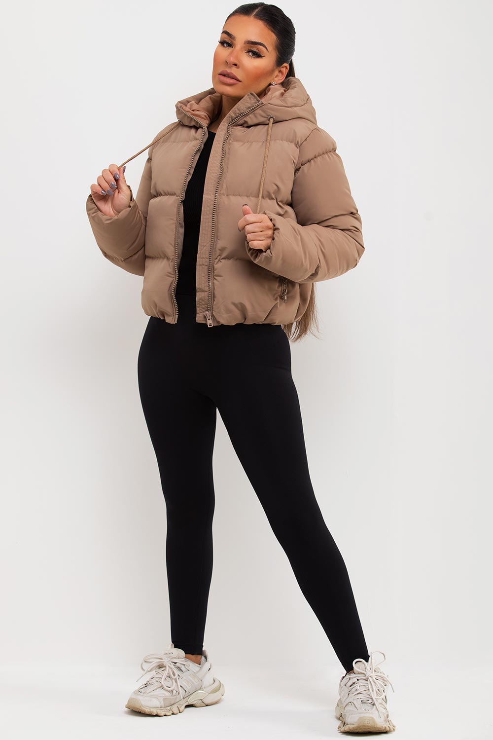 Hooded Puffer Jacket Beige