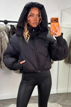 Black Puffer Padded Jacket With Hood