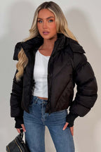 Black Puffer Padded Jacket With Hood