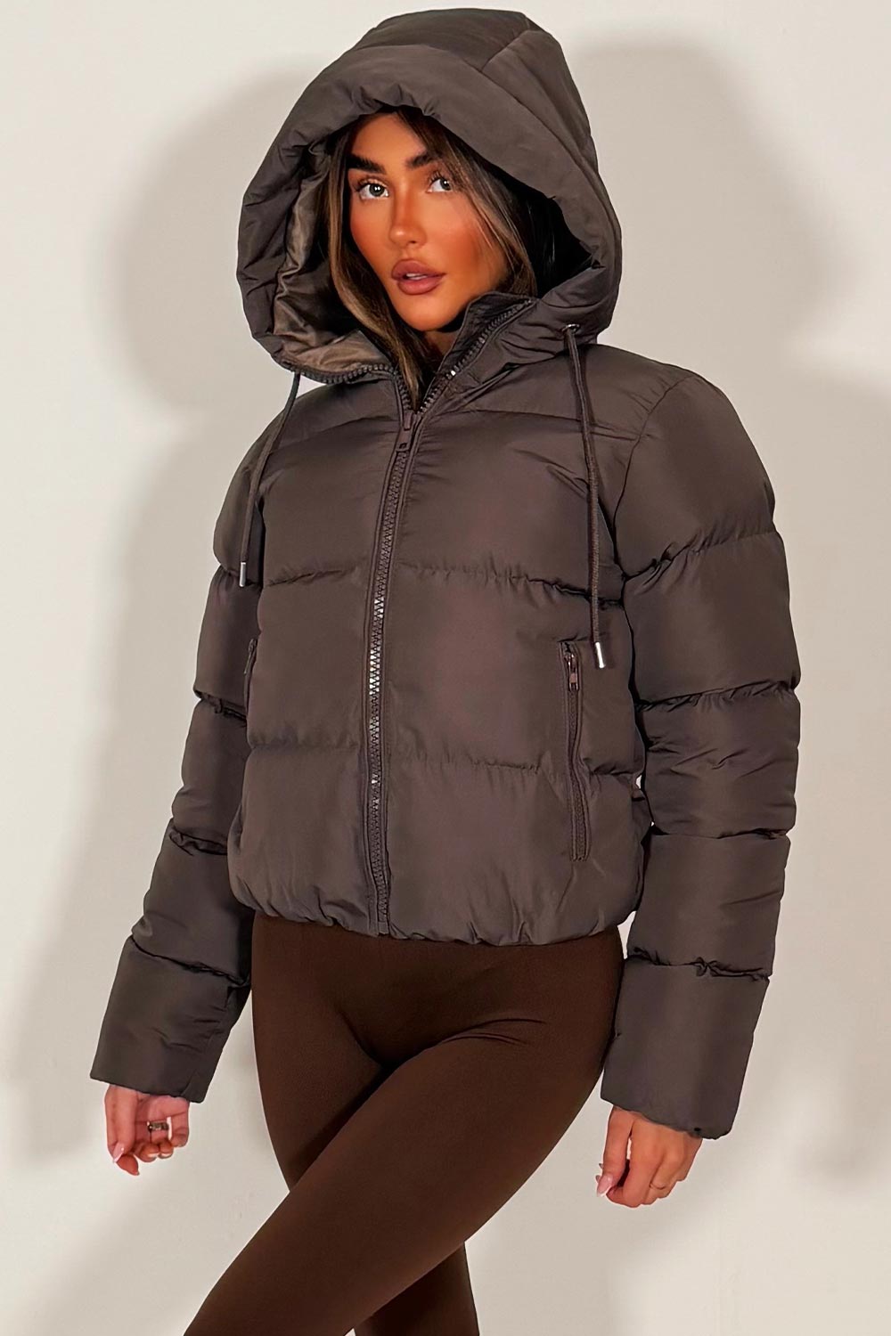 Hooded Puffer Jacket Brown