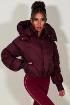 Burgundy Puffer Padded Jacket With Hood