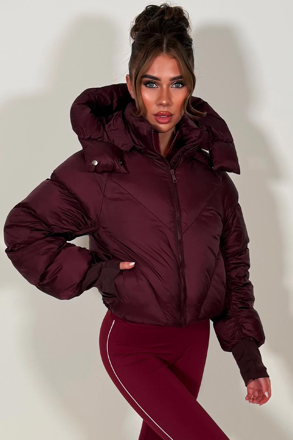 Burgundy Puffer Padded Jacket With Hood