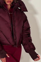 Burgundy Puffer Padded Jacket With Hood