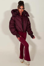 Burgundy Puffer Padded Jacket With Hood
