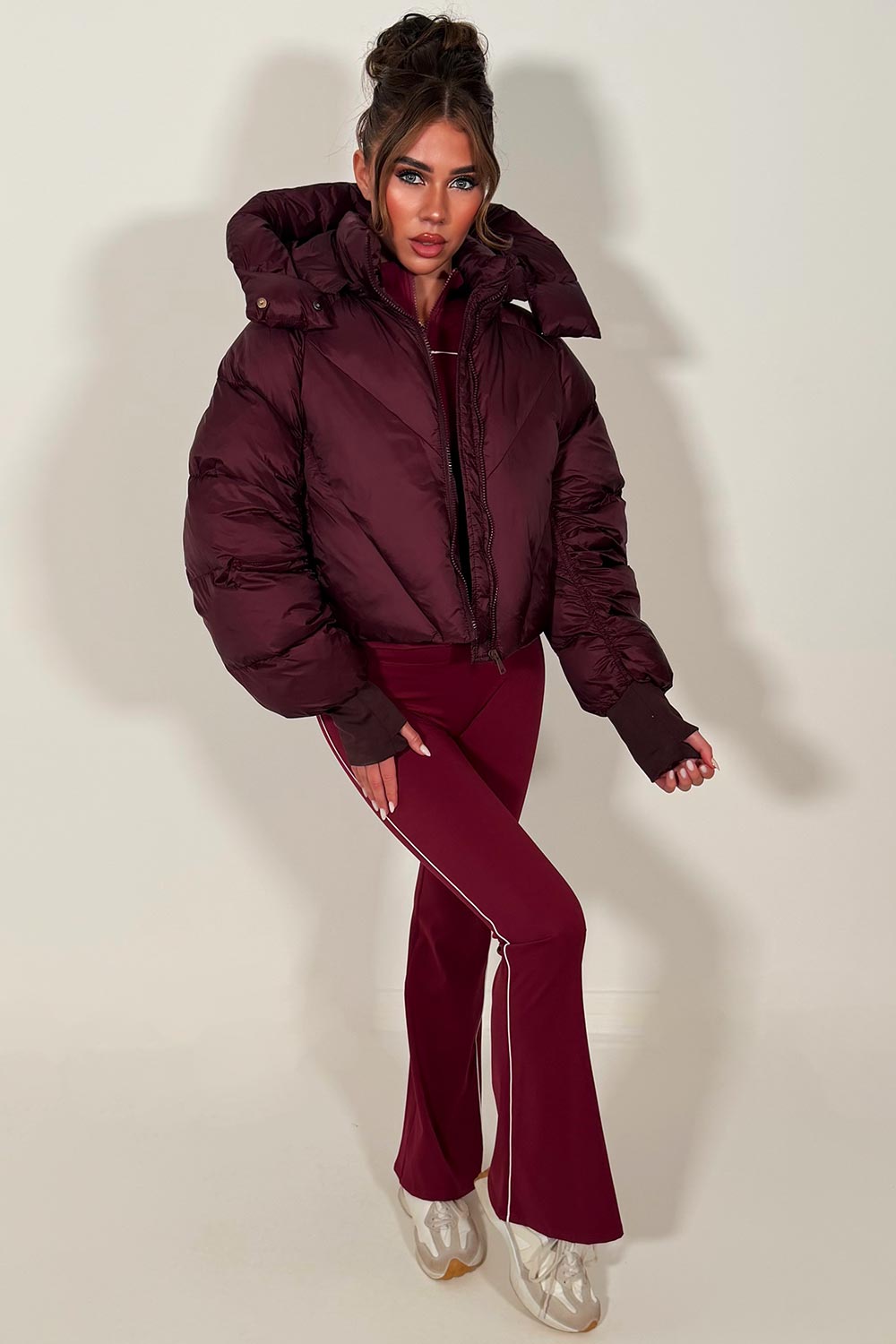 Burgundy Puffer Padded Jacket With Hood