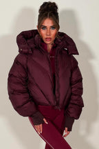 Burgundy Puffer Padded Jacket With Hood