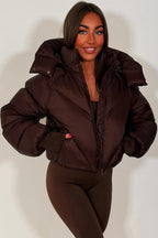 Brown Puffer Padded Jacket With Hood