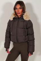 Brown Puffer Jacket With Fur Hood