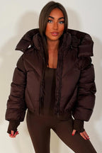 Brown Puffer Padded Jacket With Hood