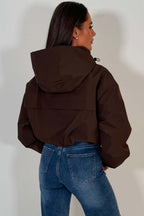 Brown Crop Padded Jacket With Hood
