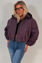 Crop Padded Jacket With Hood Purple