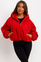 Hooded Jacket With Elastic Hem Red