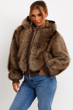Fur Coat With Hood Brown