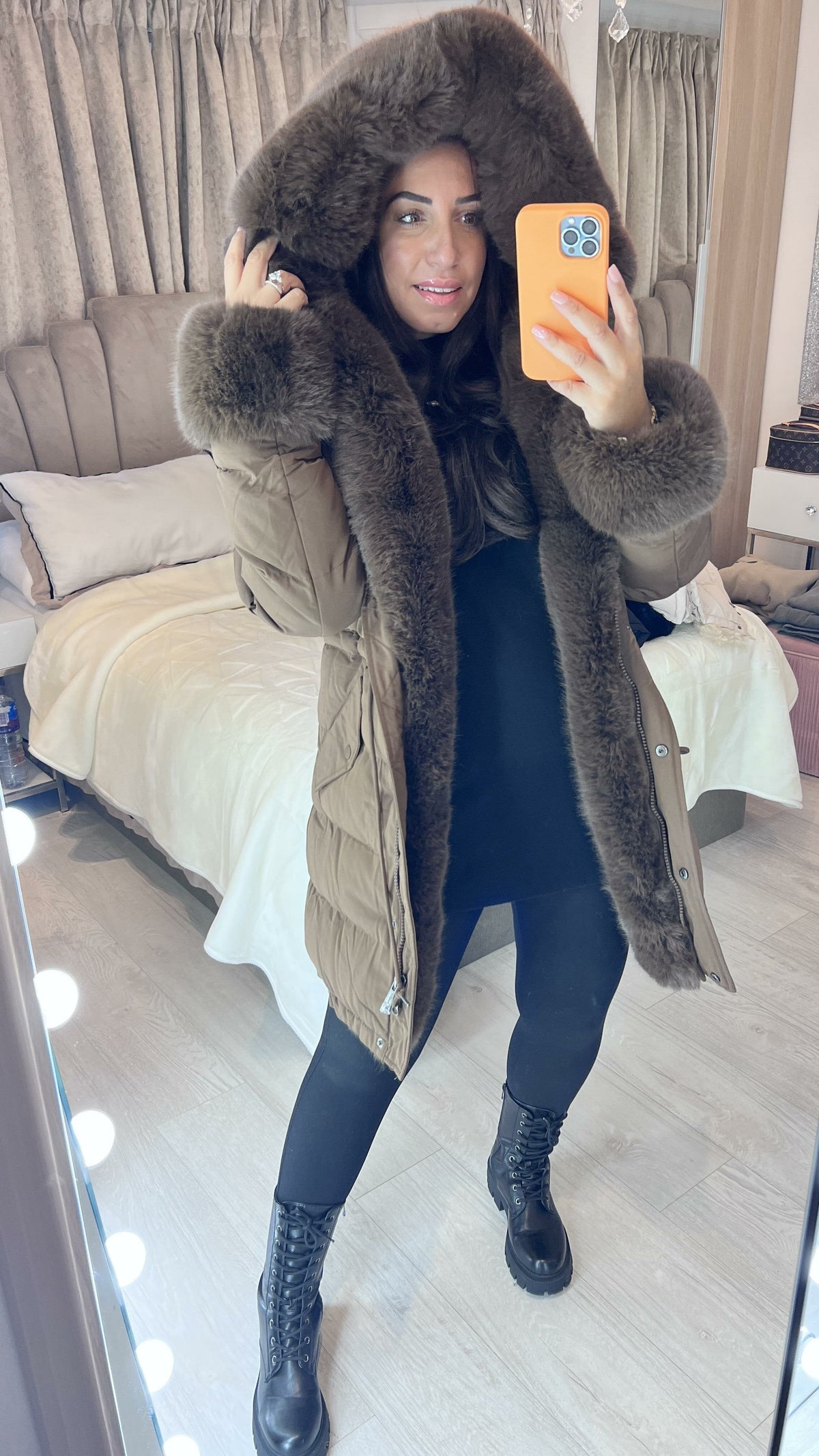 Vienna Chocolate Luxury Faux Fur Trim Coat