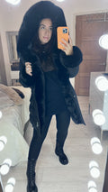 Vienna Black Luxury Faux Fur Trim Coat