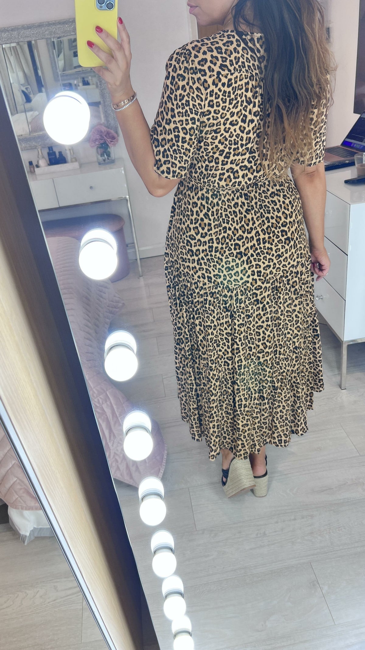 Irenna Leopard Print Tiered Hem Smock Dress