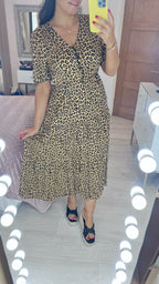 Irenna Leopard Print Tiered Hem Smock Dress