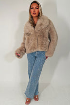 Faux Fur Jacket Collared Beige