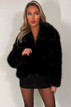 Faux Fur Jacket Collared Black