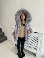 Jaya Grey KIDS Faux Fur Hooded Toggle Coat