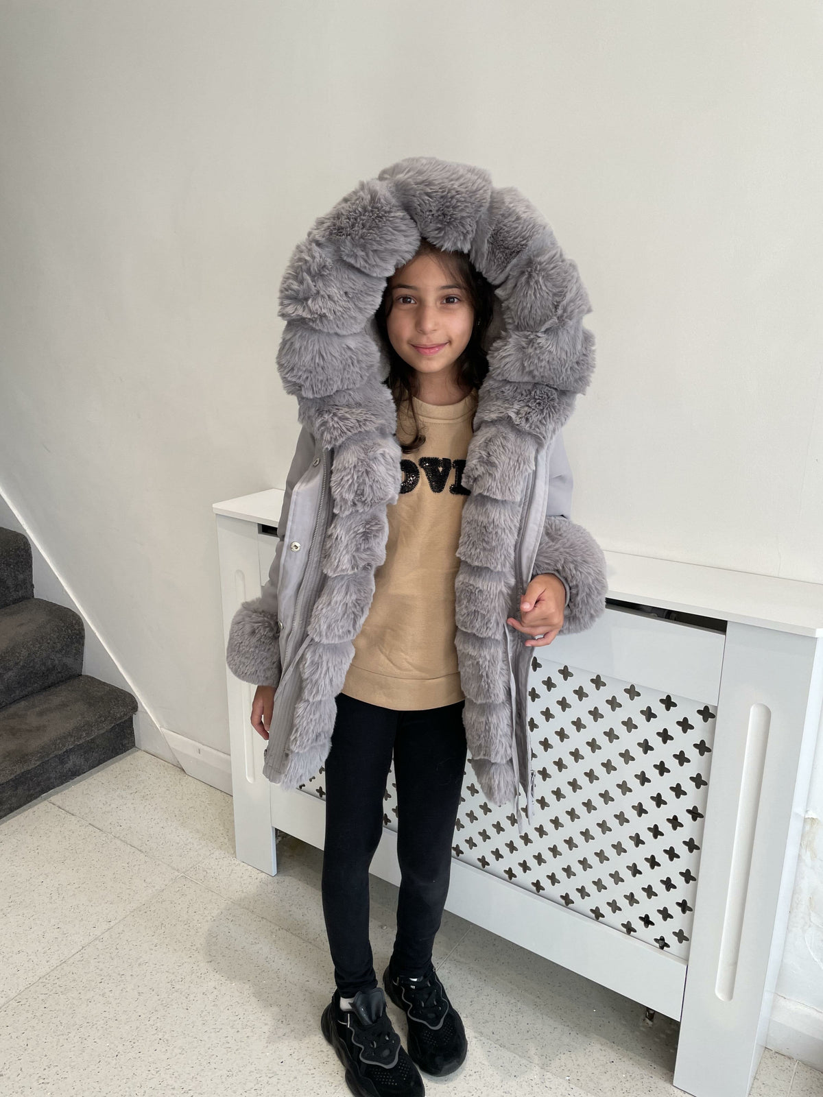 Jaya Grey KIDS Faux Fur Hooded Toggle Coat