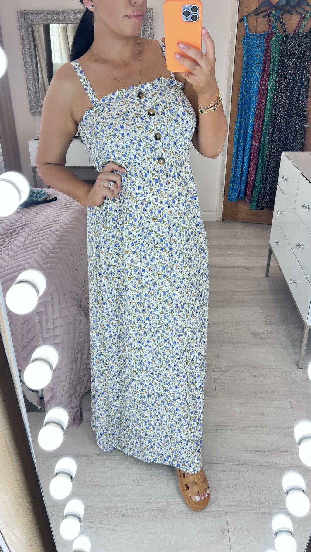 Jolie Elasticated Bust Button Detail Floral Print Dress