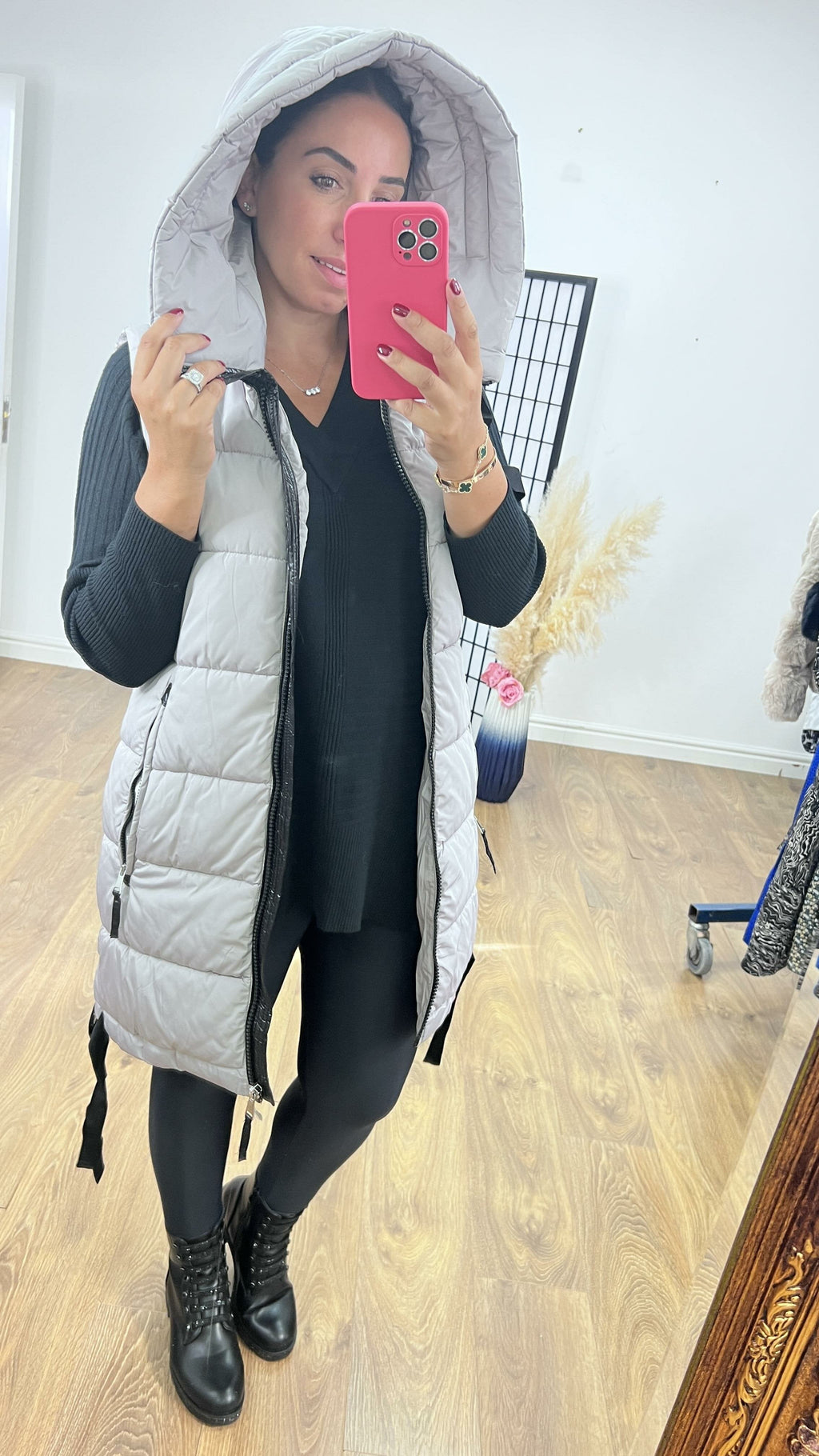 Katlyn Grey Oversized Puffer Gilet Coat