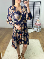 Kayden Navy Floral Print Wrap Dress