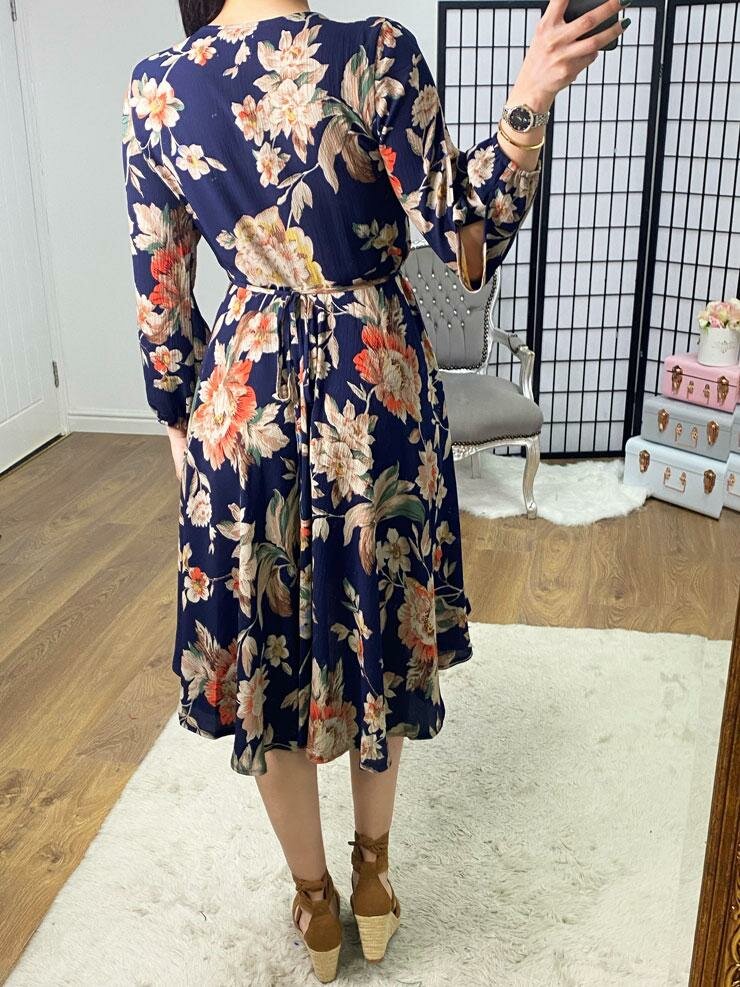 Kayden Navy Floral Print Wrap Dress
