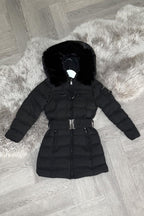 Girls Long Puffer Coat With Fur Hood And Belt