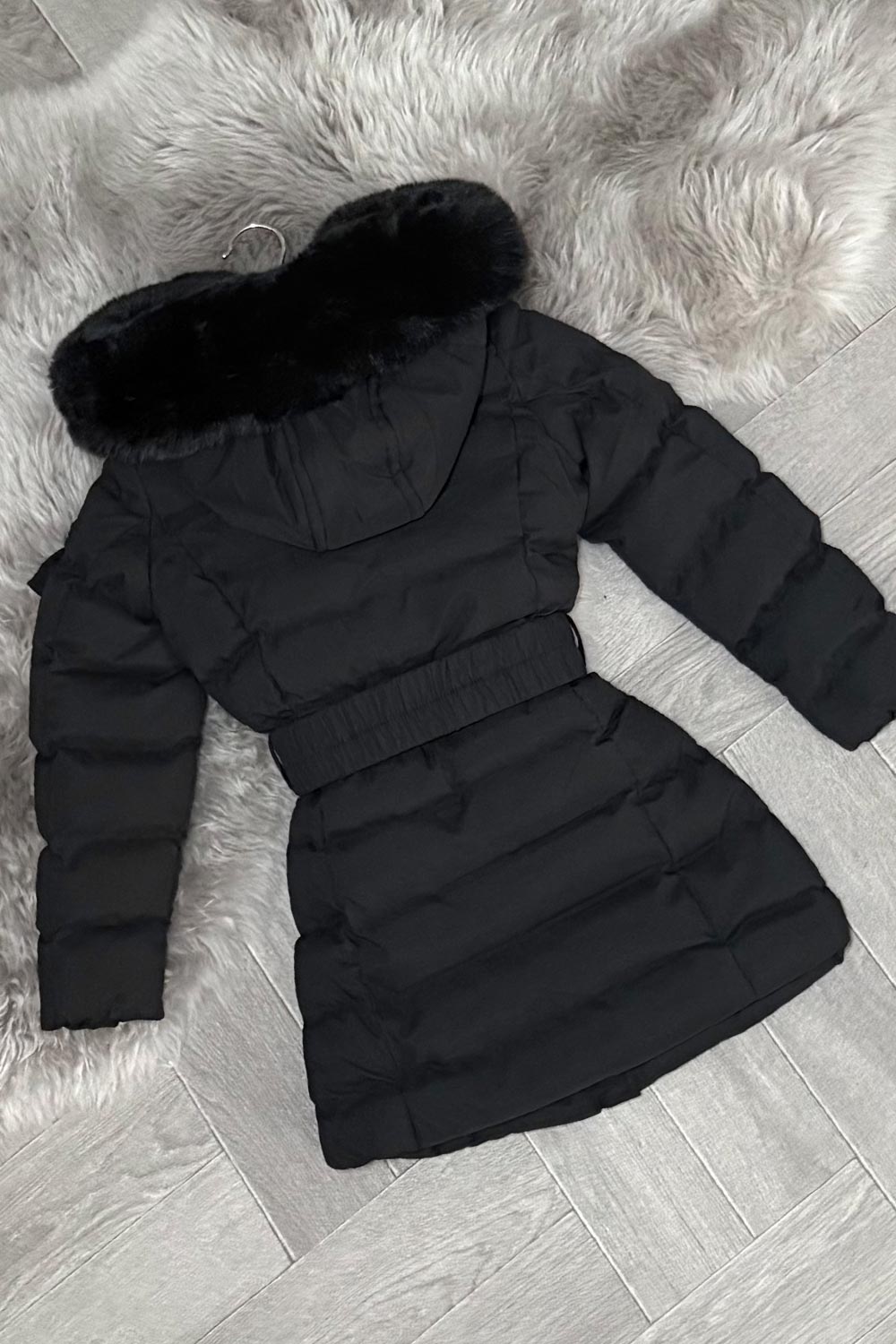 Girls Long Puffer Coat With Fur Hood And Belt