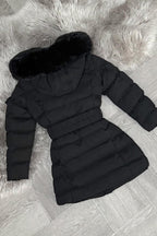 Girls Long Puffer Coat With Fur Hood And Belt