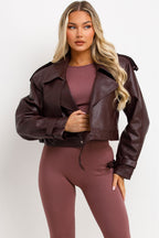 Burgundy Faux Leather Jacket With Tabs