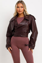 Burgundy Faux Leather Jacket With Tabs